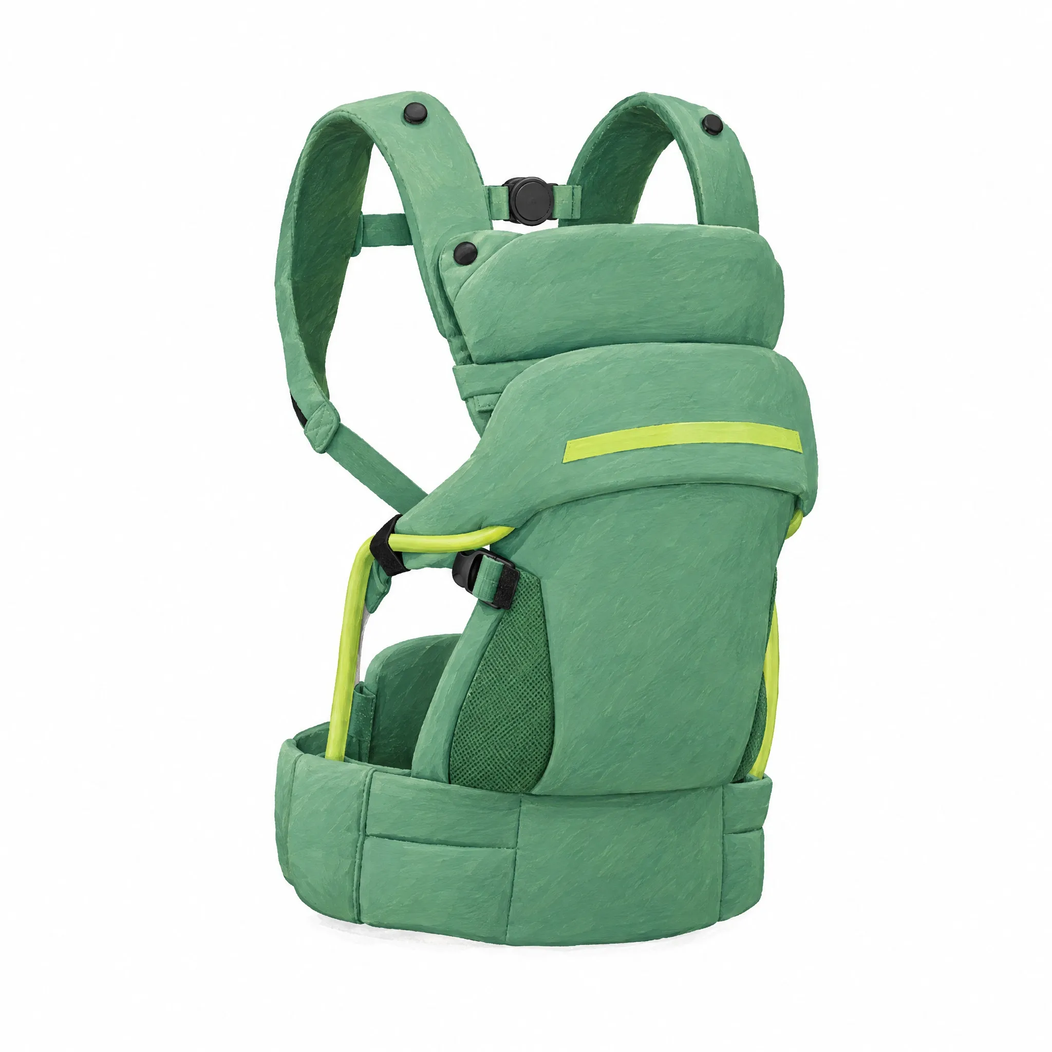 The Stork Carry baby carrier on its own, three-quarter view, with seven numbered field marks.